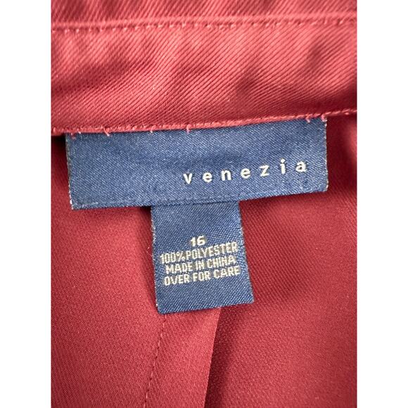 Venezia Size 16 Notched Trench Overcoat Notched Button Burgundy Long Sleeve - Picture 5 of 7